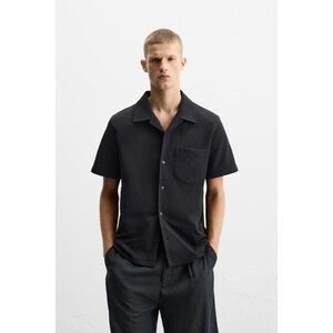 Zara Mens Shirt M Blue Short Sleeve Extra Heavyweight Button Up 4231/418 NWT